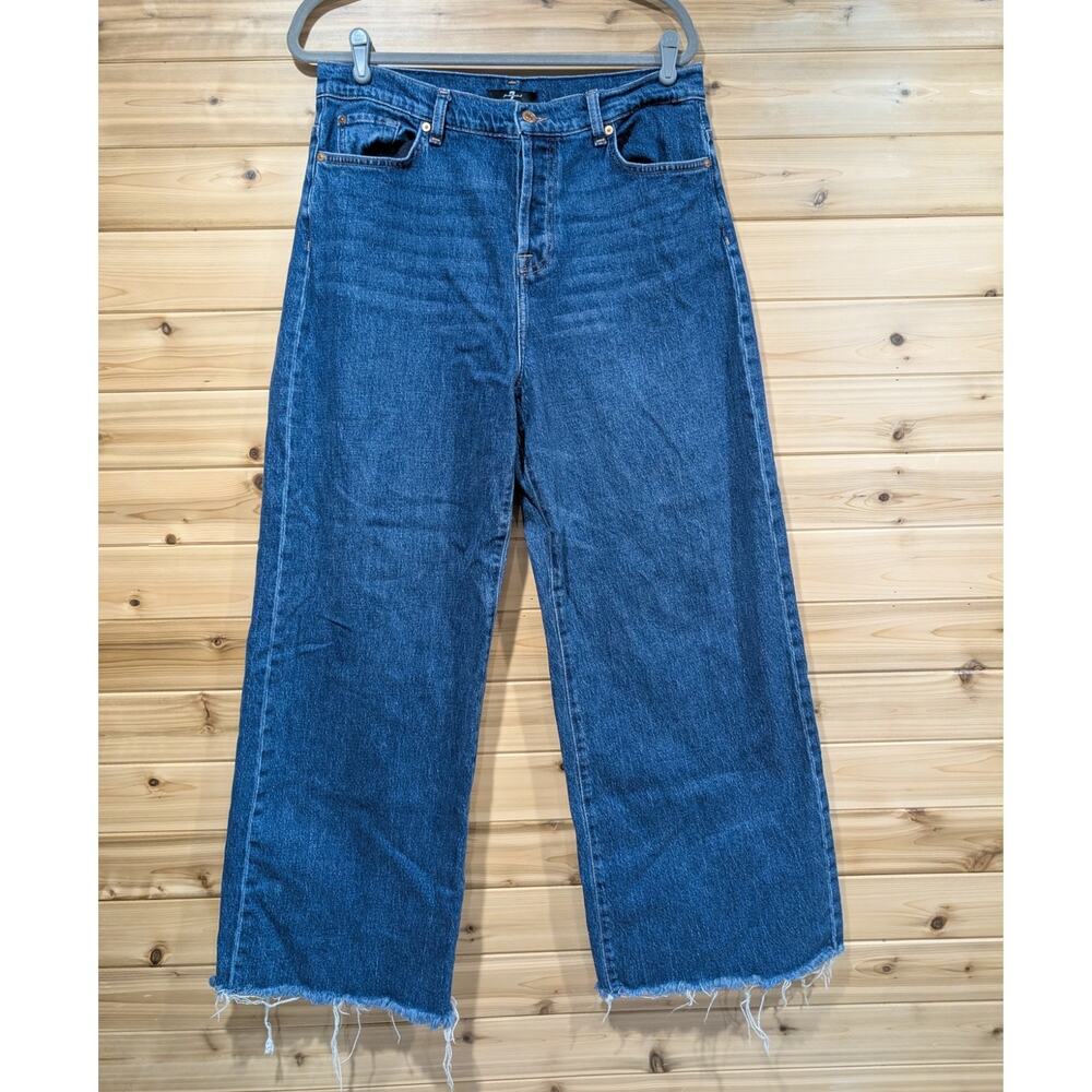7 For All Mankind Zoey Wide Leg Jeans Size‎ 30 Dark Wash Raw Hem